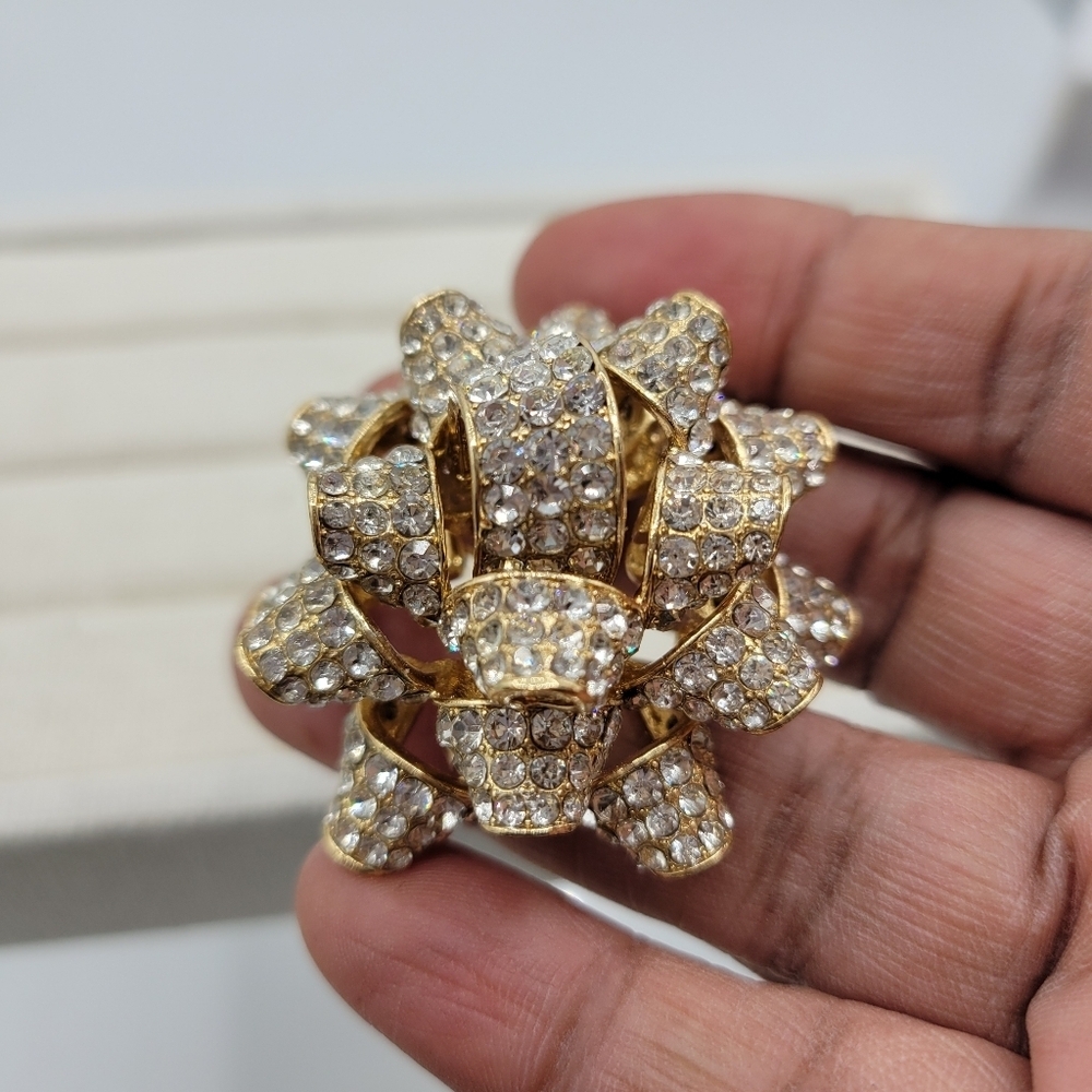Contemporary Christmas Brooch • Goldtone & Rhinestone Formed in a Bow